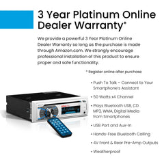 s MR508UABW Marine Boat Stereo - Single Din, Bluetooth Audio and Calling Head Unit, AM/FM Radio Receiver, CD Player, Weatherproof, USB