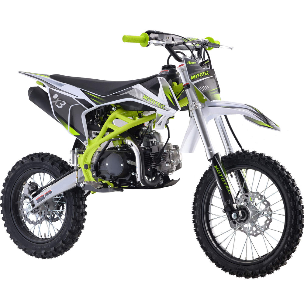 A dirt bike displayed prominently against a clean white background.