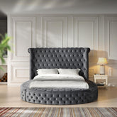 Elizabeth Upholstered Round Storage King Bed in Gray