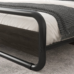 Queen Round Metal Platform Bed w/ Wood Panel Headboard
