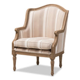 Striped Charlemagne Traditional French Accent Chair, Oak Brown