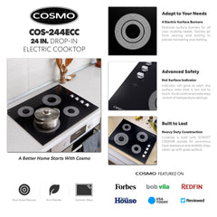 COS-244ECC 24 Inch Electric Ceramic Glass Cooktop with Burners, Dual Zone Element, Hot Surface Indicator Light and Control Knobs, Black (24 Inch)