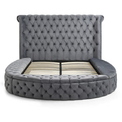 Elizabeth Upholstered Round Storage King Bed in Gray