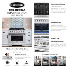 GRP366 36 in. Vista Collection 4.5 cu. ft. Gas Range, 6 Burners, Convection Oven, LED Light Panel in Modern Stainless Steel