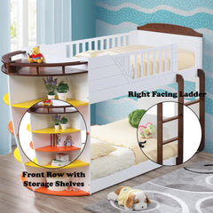 Neptune Wooden Twin Over Twin Storage Bunk Bed in White and Chocolate
