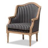 Charlemagne Traditional French, Wood,Black and Grey Striped Accent Chair