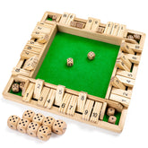 Wooden Shut The Box Game (2-4 Players) - Large 4 Sided Board, 8 Dice, Rules - Amusing Addition Game for Kids & Adults, 12 Inch