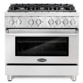 COS-DFR366 Freestanding Professional Style Dual Fuel Range with 4.5 cu. ft. Electric Convection Oven, 6 Italian Made Burners, Cast Iron Grates, in Stainless Steel, 36 Inch
