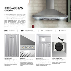 COS-63175 30 in. Vista Collection 380 CFM Ducted Wall Mount Range Hood, Button Controls, LED Lights, Stainless Steel