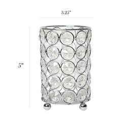 HG1001-CHR Elipse Crystal Decorative Flower Vase, Candle Holder, Wedding Centerpiece, Makeup Brush or Pen Organizer Cup, 5 Inch, Chrome