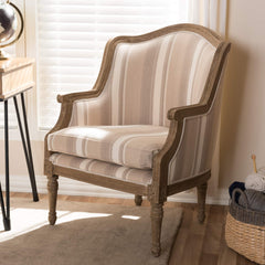 Striped Charlemagne Traditional French Accent Chair, Oak Brown
