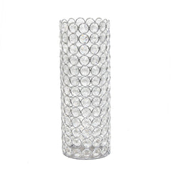 HG1009-CHR Elipse Cylindrical Crystal Decorative Flower Vase, Candle Holder, Wedding Centerpiece, 11.25 Inch, Chrome