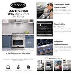 COS-EPGR304 30 in. Haven Collection 4.5 cu. ft. Gas Range with 5 Sealed Burners, Convection Oven, Knob LED Lights, Stainless Steel