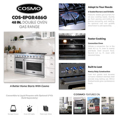 COS-EPGR486G 48 in. Haven Collection 7 cu. ft. Double Oven Gas Range, 6 Burners, Griddle, Convection, Knob LEDs, Stainless Steel