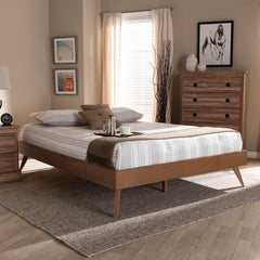 Lissette Mid-Century Modern Walnut Brown Finished Wood Full Size Platform Bed Frame