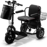 A sleek black electric scooter equipped with a rear basket for storage.