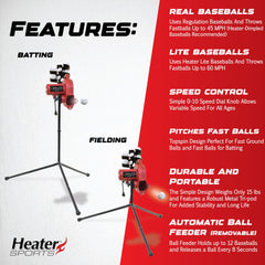 Base Hit Lite Adjustable Baseball Pitching Machine ?45 MPH Pitching Speed, Includes Automatic Ball Feeder, Extremely Accurate | Perfect for Hitting and Fielding Training for All Ages
