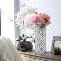HG1009-CHR Elipse Cylindrical Crystal Decorative Flower Vase, Candle Holder, Wedding Centerpiece, 11.25 Inch, Chrome