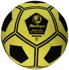 A vibrant yellow soccer ball displaying the emblem of a renowned global soccer league.
