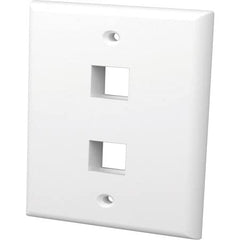 A plain white wall plate with two openings, typically used for electrical wiring or devices.