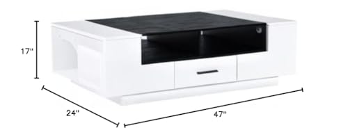 Armour 1-Drawer Wooden Coffee Table with Compartments in White and Black