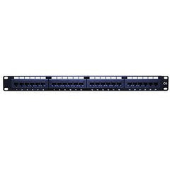  A patch panel with four distinct patch panels, facilitating effective cable routing and network management.