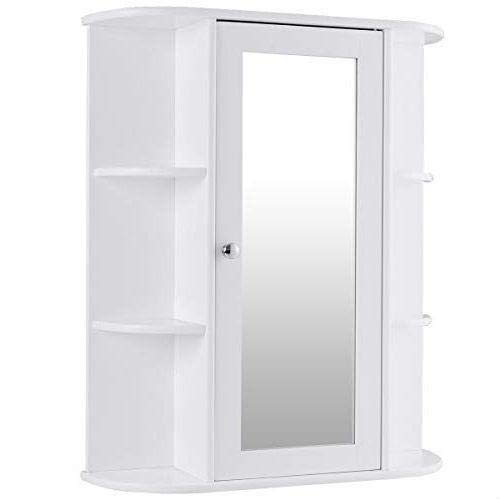A white medicine cabinet with a mirror and shelves, ideal for storing toiletries and enhancing bathroom decor.