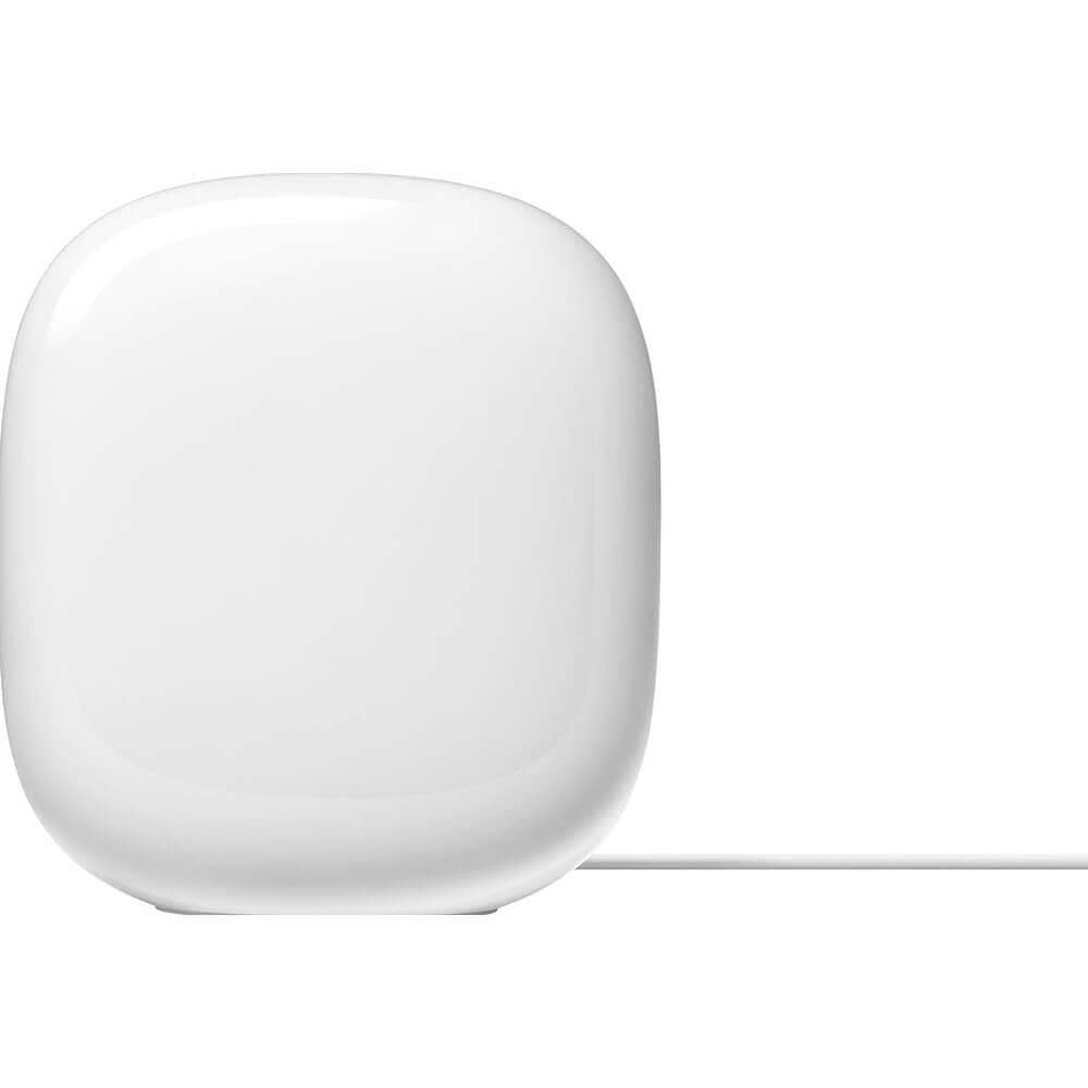 A white Apple HomePod Mini, featuring a rounded shape and fabric texture, set against a neutral backdrop.