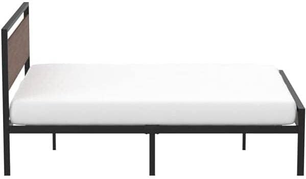 Queen Metal Platform Bed w/ Walnut Wood Panels