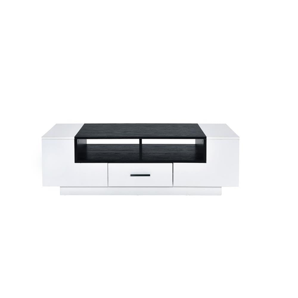 Armour 1-Drawer Wooden Coffee Table with Compartments in White and Black