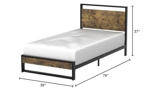 Twin Modern Farmhouse Platform Bed w/ Wood Headboard