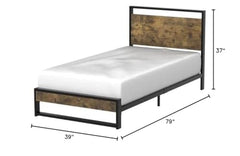 Twin Modern Farmhouse Platform Bed w/ Wood Headboard