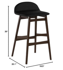 Baxton Studio 2 Piece Bloom Scandinavian Style Faux Leather Upholstered Walnut Barstool Set, 30", Black