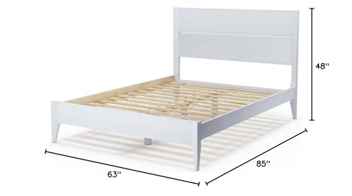Queen Rustic White Mid-Century Slatted Platform Bed