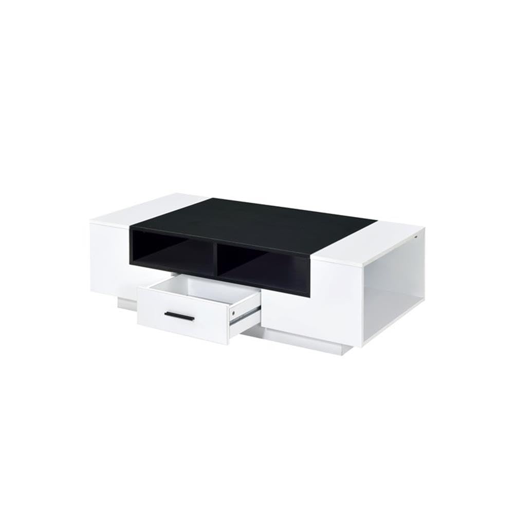 Armour 1-Drawer Wooden Coffee Table with Compartments in White and Black