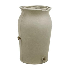 A large gray water tank with a secure lid, designed for storage and containment of water.