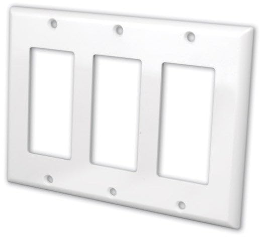 A plain white wall plate with four circular holes, typically used for electrical outlets or fixtures.