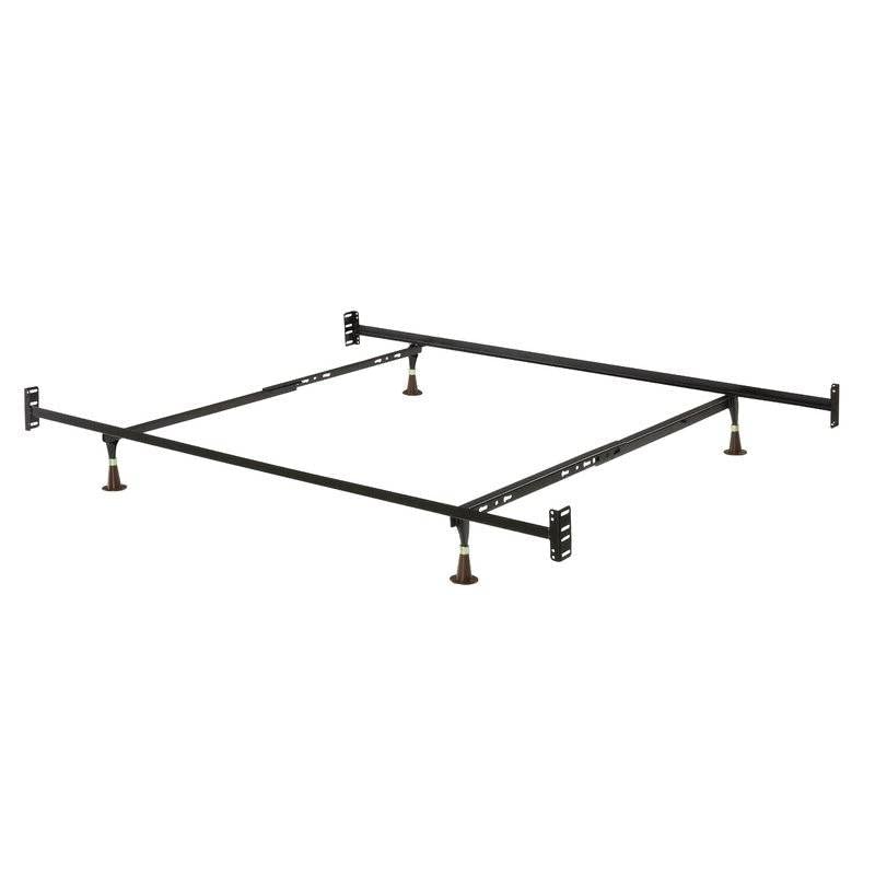 A minimalist metal bed frame with two legs, showcasing a simple and functional design for sleeping arrangements.