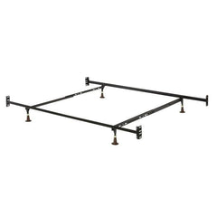A minimalist metal bed frame with two legs, showcasing a simple and functional design for sleeping arrangements.