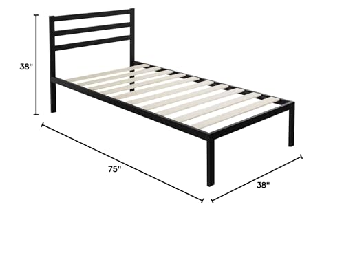 Twin Modern Metal Platform Bed w/ Headboard & Slats