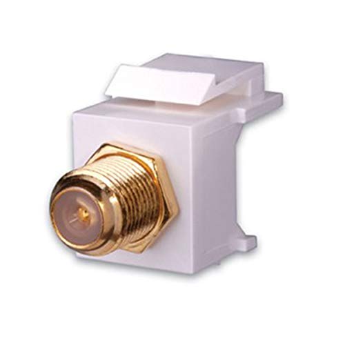 A white and gold connector showcasing a gold-plated plug, suitable for premium audio or video equipment.