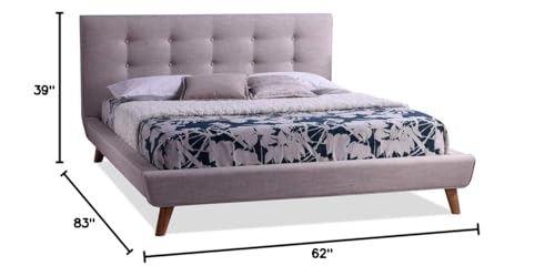 Full Beige Linen Platform Bed w/ Tufted Headboard