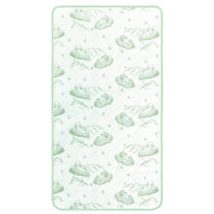 A white and green baby blanket showcasing a charming cloud motif.