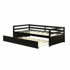 A black day bed with a sleek wooden frame, offering a modern touch to bedroom or lounge areas.