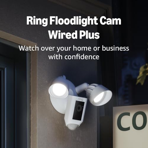 Ring Floodlight Cam Wired Plus, 1080p HD Outdoor Security, White