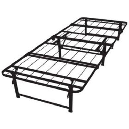 A modern metal bed frame showcasing a robust design, emphasizing its strong metal structure.