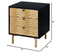 Alston Wooden Accent Table with 3 Storage Drawers in Black and Champagne