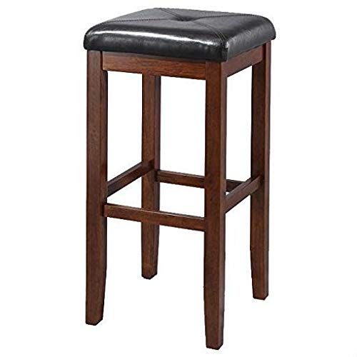 Set of 2 Vintage Mahogany Stools w/ Black Seat