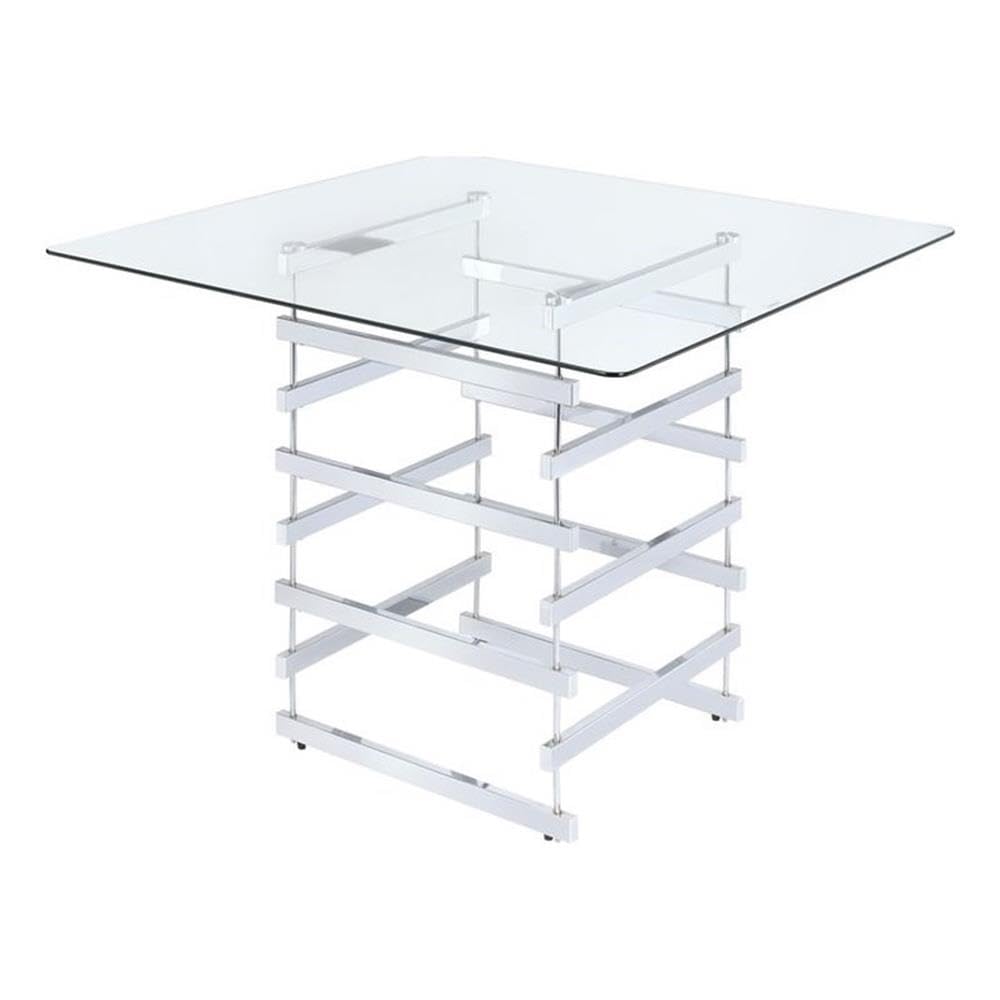 Nadie Square Glass Top Pub Table in Clear and Chrome
