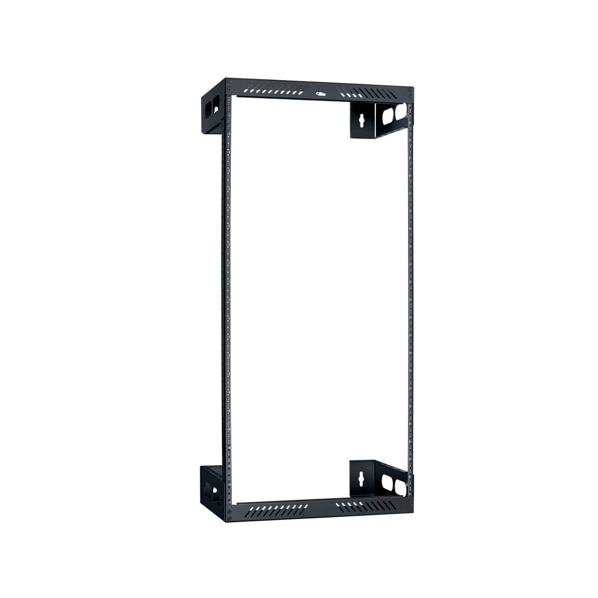 A black wall-mounted rack with two holes, designed for easy installation and organization.